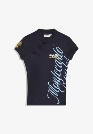 Bershka, SHORT SLEEVE T-SHIRT WITH QIPAO COLLAR AND PRINT - Print T-shirt - dark blue