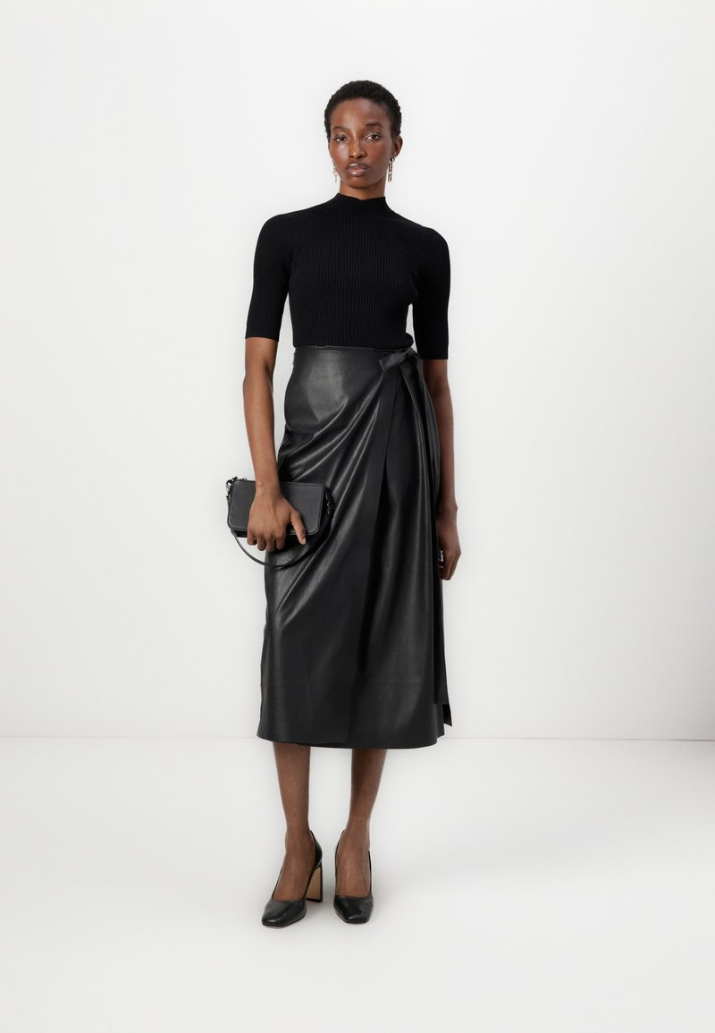chinese dress ladies Mock Neck Midi Dress With Faux Leather Skirt | Oneida main image 1