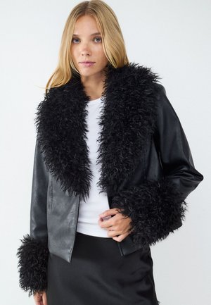 Balmohk, Faux fur neck and sleeves - Imiteret læderjakke - black