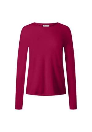 Camiseta de manga larga y cuello redondo en un vibrante color frambuesa. Tela suave y ligera con un ajuste relajado y costuras mínimas.