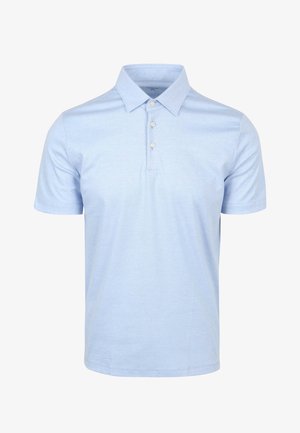 Lichtblauwe poloshirt gemaakt van zacht katoen, met een klassieke kraag, knoopsluiting met drie knopen en korte mouwen.