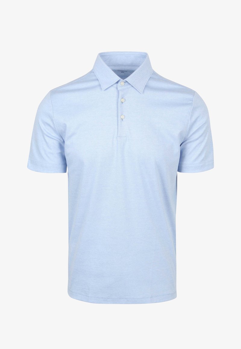 Lichtblauwe poloshirt gemaakt van zacht katoen, met een klassieke kraag, knoopsluiting met drie knopen en korte mouwen.
