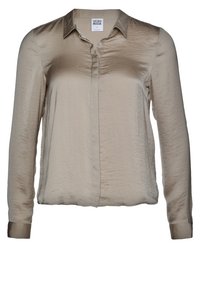 Blouse beige en satin à manches longues avec col, devant boutonné et poignets, de Vero Moda, taille medium.