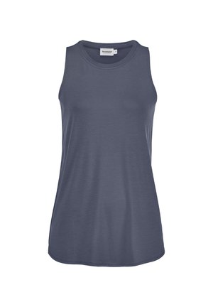 Ärmelloses Damen-Top in einfarbigem Dunkelblau mit rundem Ausschnitt und figurbetontem Schnitt.