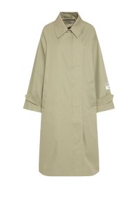 Beige Trenchcoat mit Kragen zum Knöpfen, langen Ärmeln, Seitentaschen und geradem Schnitt. Enthält ein Markenlabel am Ärmel.