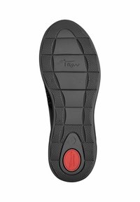 Semelle de chaussure en caoutchouc noir avec une surface texturée, comportant des rainures et un accent circulaire rouge portant l'inscription "Confort" avec la taille 37.