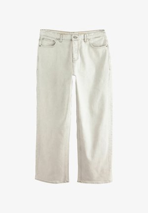 Baggy fit jeans i lyse beige denim, med lynlås i åbningen, standard fem-lomme design og synlige syninger langs sømene.