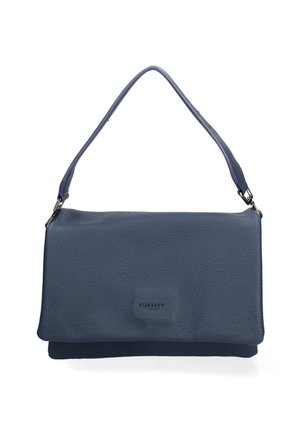 Borsa a mano in pelle blu navy con finitura testurizzata, design semi-strutturato, tracolla regolabile e logo in rilievo sul davanti.