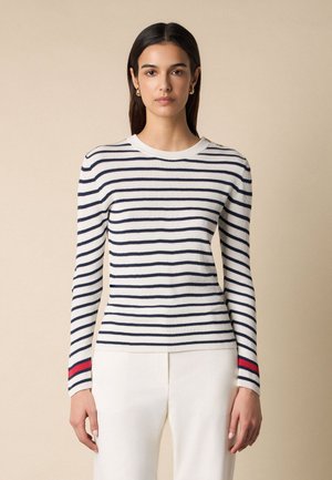 Brooks Brothers STRIPED CREWNECK WITH LOGO BUTTONS - Trui - navy