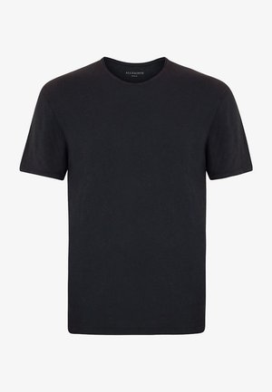 T-shirt noir à manches courtes en coton doux. Caractérisé par un col rond et une coupe décontractée, avec peu de détails et une texture lisse.