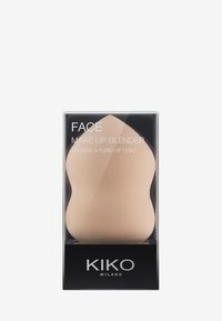 KIKO Milano ansiktsmakeup-svamp i en rund form, ljusbeige färg, med en mjuk textur, förpackad i klar plast.