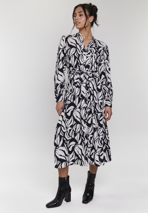 LONG SLEEVE COLLAR TIE WAIST NEHRU - Blusenkleid - monochrome