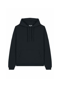 Čierna mikina s kapucňou vyrobená z mäkkej textílie. Obsahuje predné vrecko na zips a šnúrky. Uvoľnený strih s rebrovanými manžetami a spodným lemom.