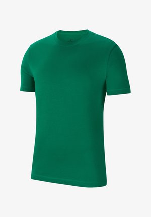 Groene T-shirt met korte mouwen van katoen, met een ronde hals en een gladde, effen textuur. Geen zichtbare patronen of graphics.