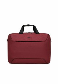 Bordeaux batoh na notebook s hladkým povrchem, dvěma černými rukojeťmi a přední kapsou na zip. Jednoduchý obdélníkový design s minimálními akcenty.