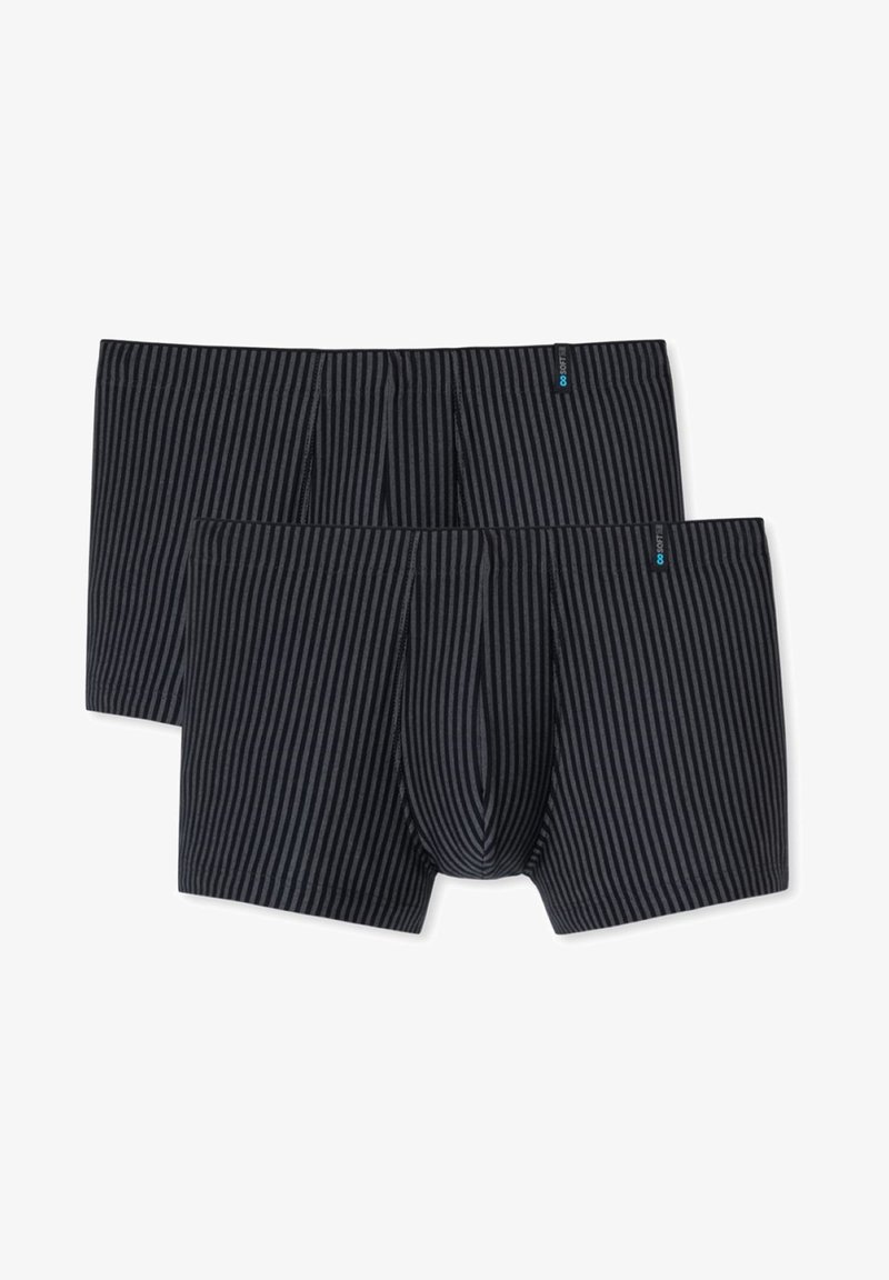 Musta raidallinen bokseri, joka on valmistettu pehmeästä kankaasta, tiiviisti istuva ja vyötärönauha, jossa on brändilogo yhdellä puolella. Mukana kaksi paria.