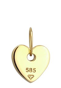 Pendentif en or en forme de cœur avec une surface lisse, doté d'un trou central pour attacher et marqué de l'inscription « 585 ».