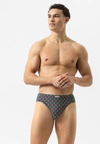 Herrenunterwäsche in Dunkelgrau mit einem mehrfarbigen kreisförmigen Muster. Aus Baumwollmischung, bequemer Sitz und elastischem Bund mit Logo-Details.