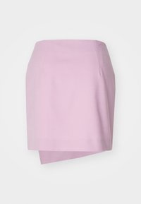 Rosa skjørt med en stilren design, som har en sidelapeldetajl og subtile tråd accenter. Laget av et teksturert stoff, har det en figurformet silhuett.