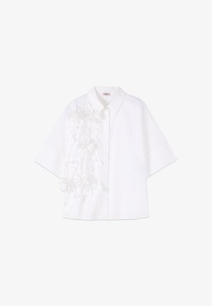 Oltre, CAMICIA MANICHE CORTE CON APPLICAZIONI FLOREALI - Chemisier - bianco
