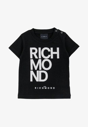 Sort kortærmet toddler t-shirt med hvid fed "RICHMOND" tekst og to skulderknapper for nem påklædning.