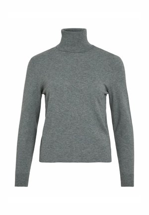 Grau farbener Rollkragenpullover aus weichem Strickstoff. Verfügt über lange Ärmel und ein figurnahes Design mit geradem Saum.