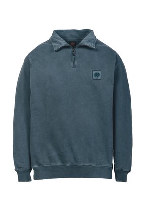 Polu-zip pulover dukserica u izblijedjelo plavoj boji, izrađena od mekanog pamuka i poliester mješavine. Ima teksturirani ovratnik i izvezeni logo slona na prsima.