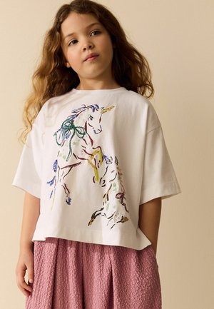 Next, REGULAR FIT - SEQUIN GRAPHIC OVERSIZED BOXY T-SHIRT . - T-shirts print - white unicorn