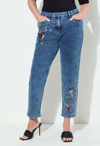MIAMODA WITH FLORAL EMBROIDERY AND 5 POCKETS - Vaqueros mom - light blue