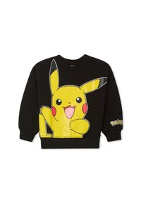 Czarna bluza z dużą żółtą grafiką Pikachu na przodzie oraz małym logo Pokémon na rękawie. Wykonana z materiału bawełnianego, z ściągaczami przy mankietach.