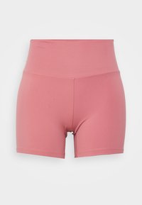 Shorts de cintura alta y elásticos en suave tela rosa claro. Presentan costuras planas y una cinturilla elástica para mayor comodidad y flexibilidad.