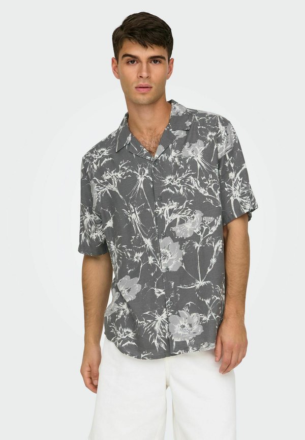 KURZÄRMLIGES MIT BLUMENMUSTER UND KRAGEN - Hemd - dunkelgrau
