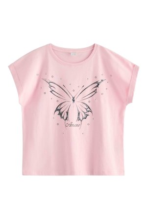 LINDEX T-SHIRT WITH FOLD UP SLEEVES LINDEX - T-shirts print - light pink