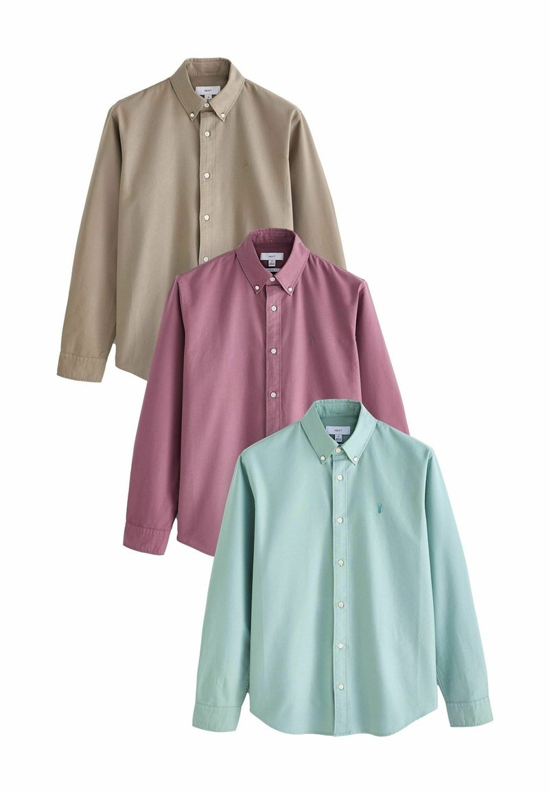 Next LONG SLEEVE  3 PACK - REGULAR FIT - Camisa - sage green mauve purple stone natural