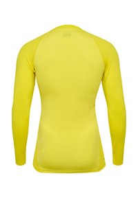 Langärmliges, sportliches Shirt in leuchtendem Gelb, gefertigt aus leichtem, atmungsaktivem Stoff mit glatter Textur und flachen Nähten.