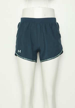 Tummansininen urheiluhaalari juoksua varten, jossa on elastinen vyötärö, sivutaskut ja teksturoitu logotunnus helman varrella.