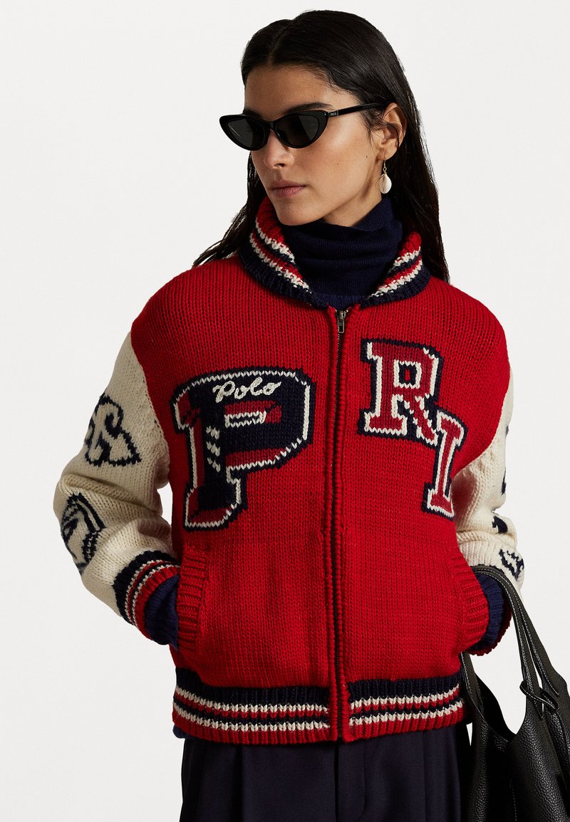 Polo Ralph Lauren WOOL BLEND ZIP LETTER CARDIGAN - Chaqueta de punto - red multi
