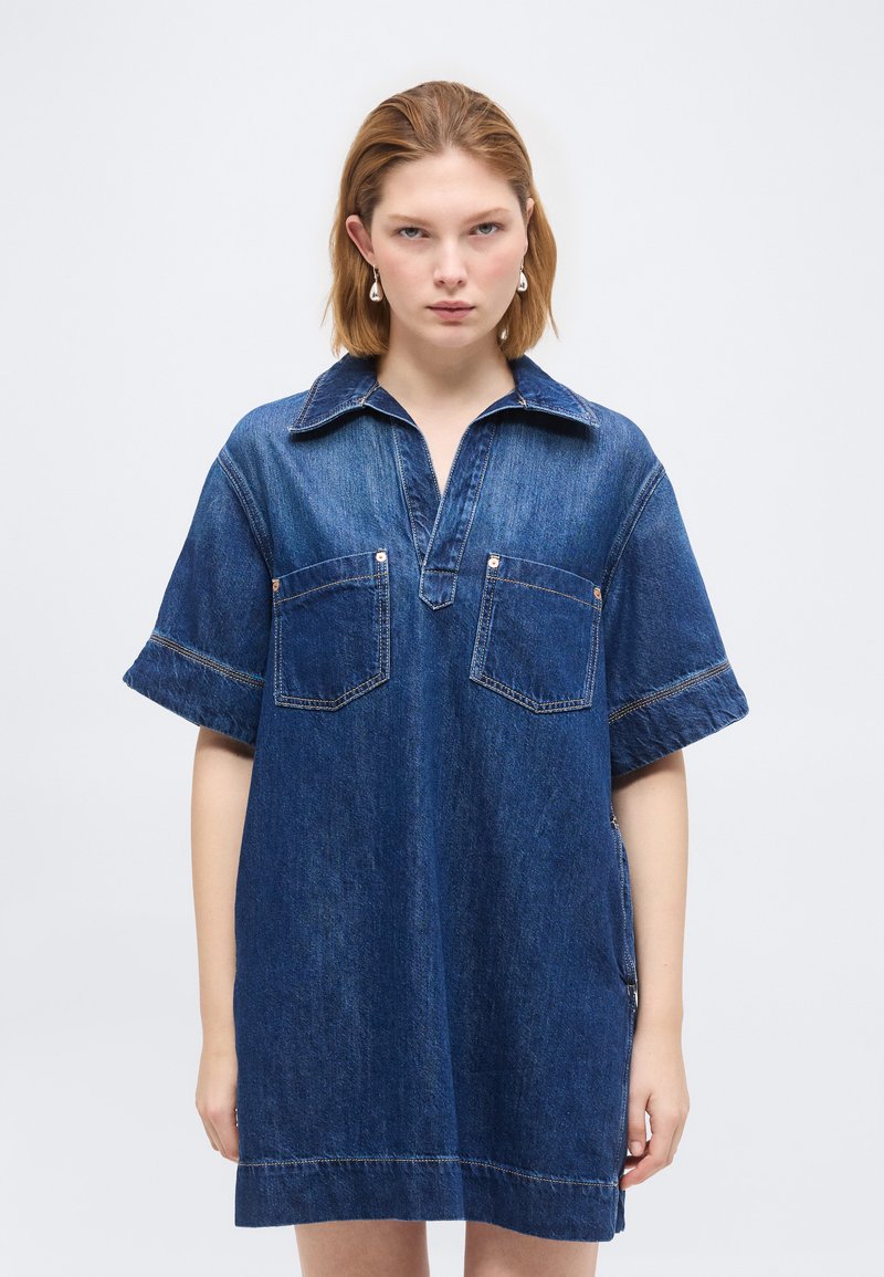 cloth and stone sleeveless denim dress Isai Maxi in Washed Linen Size of Laddu Gopal:7 No. alamour the label Women's Pieced Dyed Frayed while the front pockets