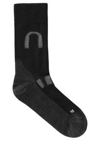 Schwarze Socke aus einer Materialmischung. Verfügt über ein geripptes Bündchen, verstärkten Zehenbereich und strukturierte Einsätze für besseren Halt. Enthält ein bedrucktes Logo.