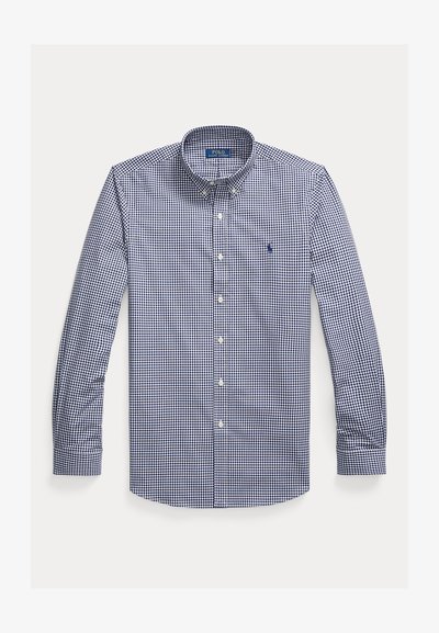 Langärmliges Hemd mit Knöpfen, blau-weißem Vichy-Karomuster, Button-down-Kragen und kleinem gestickten Logo auf der linken Brust.