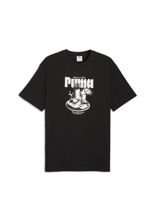 Puma, GRAPHIC RELAXED  BREAKFAST TEE - T-Shirt print - black