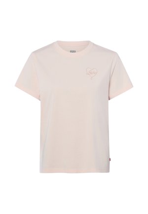 Jasnoróżowa bawełniana koszulka z krótkim rękawem, z małym serduszkiem i napisem "Levi's" na lewej piersi.