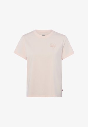Jasnoróżowa bawełniana koszulka z krótkim rękawem, z małym serduszkiem i napisem "Levi's" na lewej piersi.