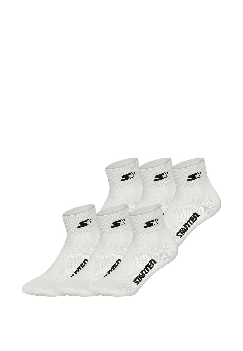 Weiße Knöchelsocken aus Baumwollmischung, mit gerippten Bündchen und schwarzem "Starter"-Logo mit Sternenmotiv. Packung mit fünf Paaren.