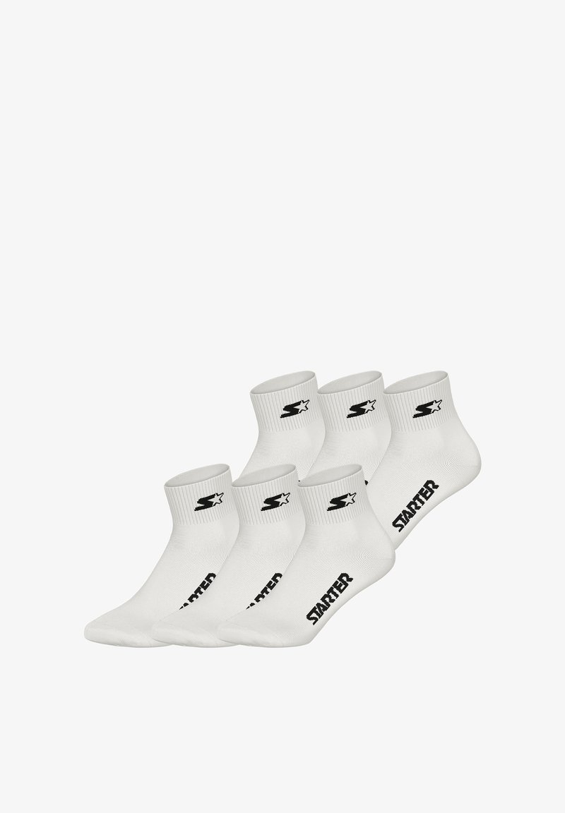 Weiße Knöchelsocken aus Baumwollmischung, mit gerippten Bündchen und schwarzem "Starter"-Logo mit Sternenmotiv. Packung mit fünf Paaren.
