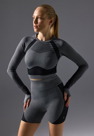 CROPPED LONG SLEEVE SEAMLESS TOP - Langarmshirt - mottled dark grey