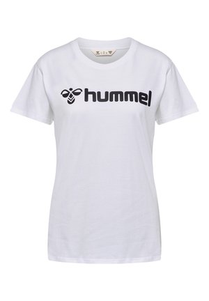 T-shirt en coton blanc à manches courtes. Présente un logo et un design graphique "hummel" en noir sur le devant. Style col rond.