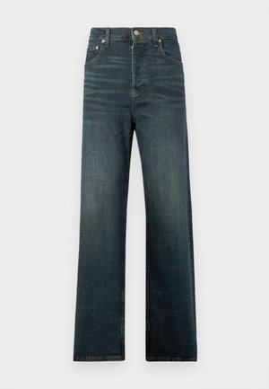 Jeans di denim in un tono blu scuro, con gambe diritto, un classico design a cinque tasche e leggere sfumature vicino ai fianchi.