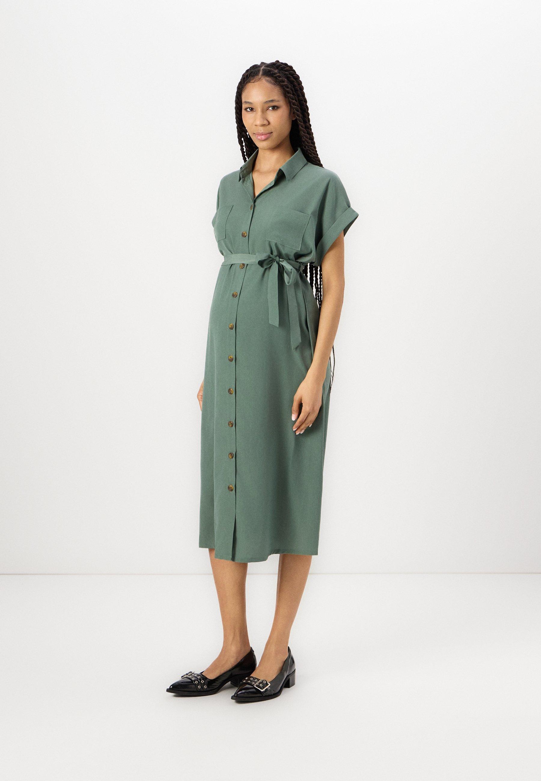 maternity shirt dress Light Blue Striped Chambray Midi Light and fluid Adult Womens Maternity Midi Shirt