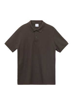 Mörkbrun polo skjorta i mjuk bomull, med klassisk krage, korta ärmar och en tvåknapsknäppning. Lättviktsmaterial.